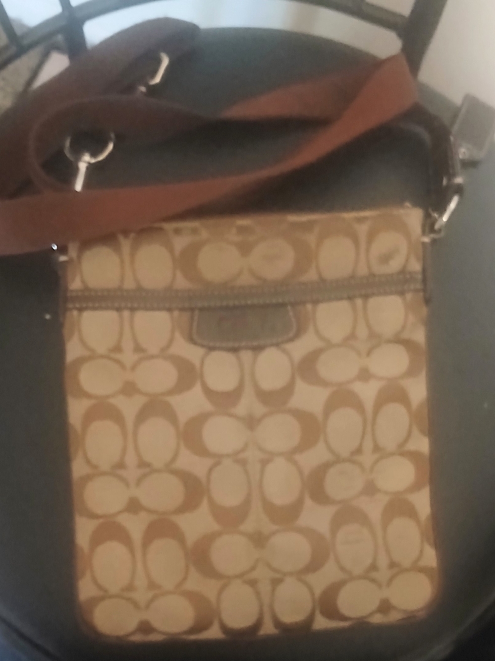 Coach Beige Signature Canvas Crossbody with Brown Strap